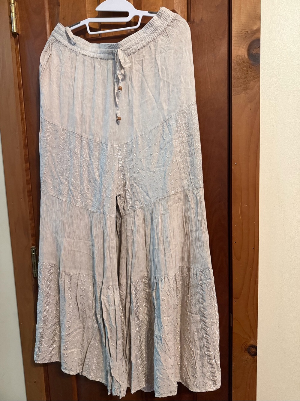 Young Threads Lightweight Bohemian Ivory Tiered Wide-Leg Pants